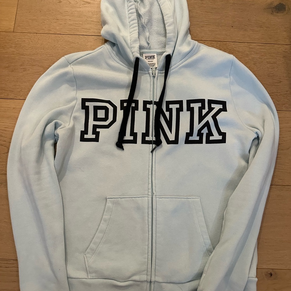 VS PINK Light Blue Zip Up Hoodie size M